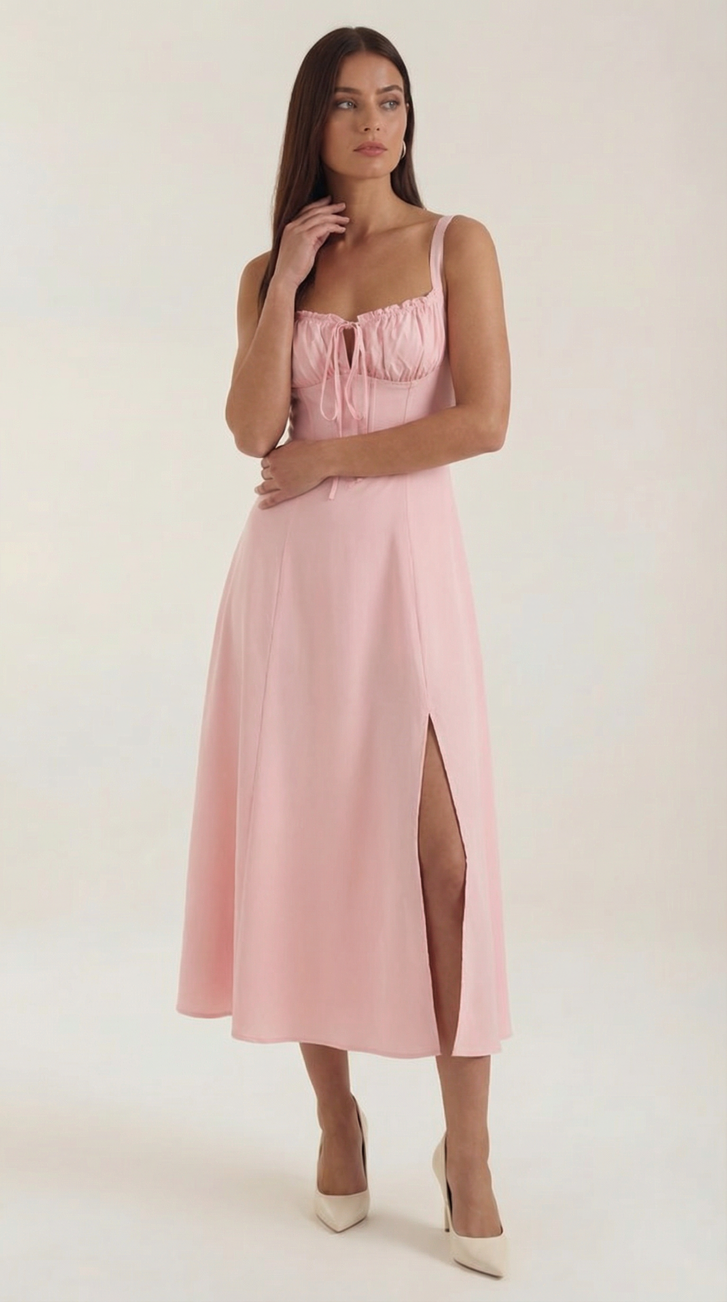 White Midi Dress | Elegant A-Line Design with Lacing 9