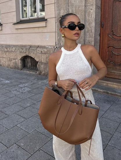 Large Leather Tote Bag – Spacious Structured Shoulder Bag