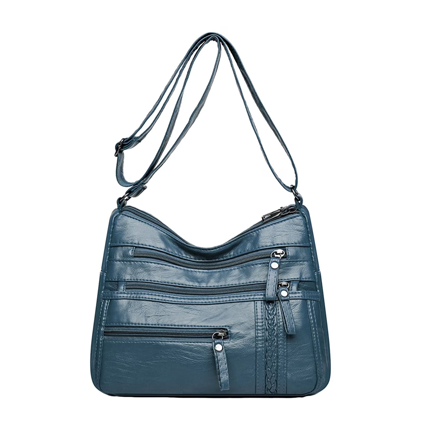 Multi-Pocket Soft Leather Crossbody Bag – Adjustable Shoulder Strap