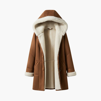 Faux Suede Sherpa Lined Coat – Hooded Toggle Duffle Coat