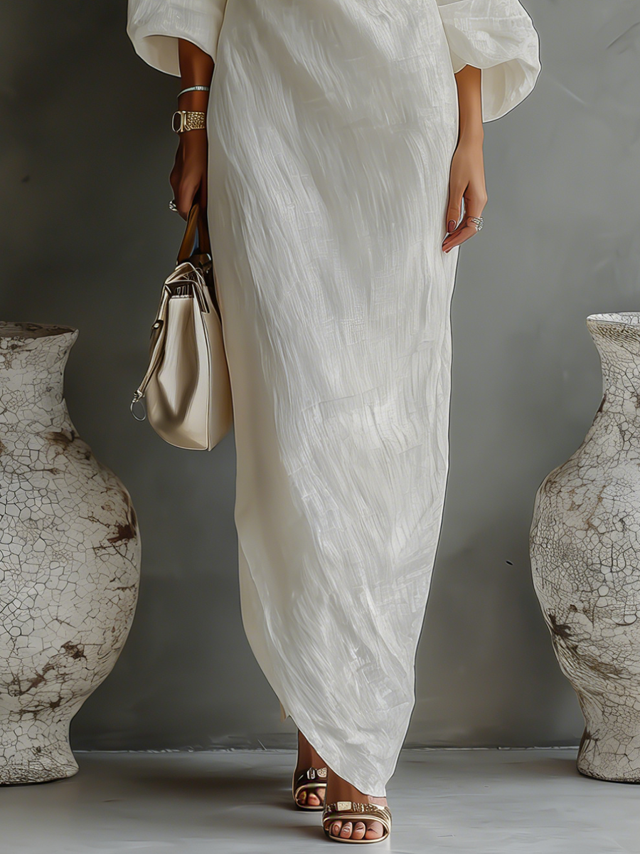Linen One-Shoulder Maxi Dress – Flowing Long-Sleeve Summer Dress