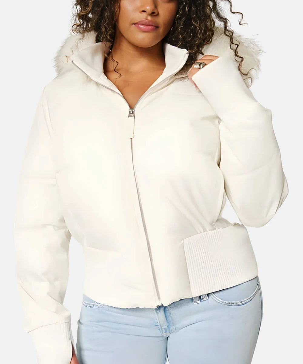Quilted Puffer Bomber Jacket – Faux Fur Hood Slim Fit Winter