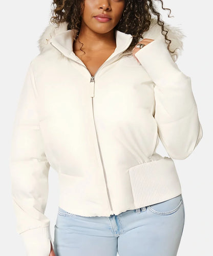 Quilted Puffer Bomber Jacket – Faux Fur Hood Slim Fit Winter
