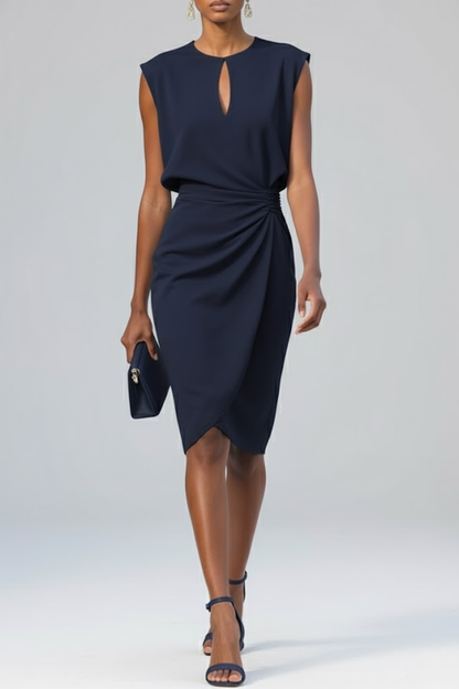 Women's Keyhole Neck Midi Dress – Ruched Waist Summer Dress