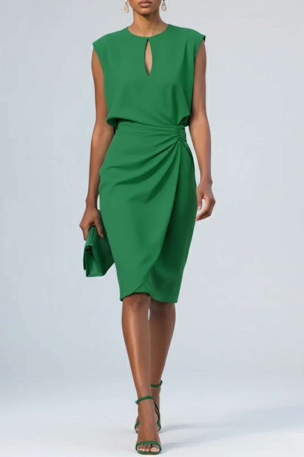 Women's Keyhole Neck Midi Dress – Ruched Waist Summer Dress