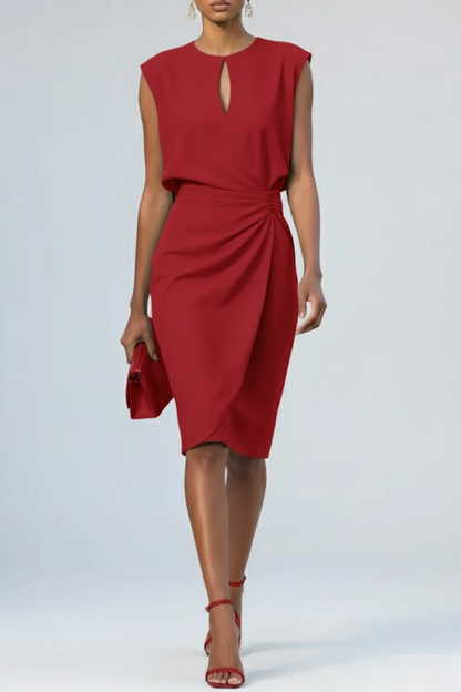 Women's Keyhole Neck Midi Dress – Ruched Waist Summer Dress