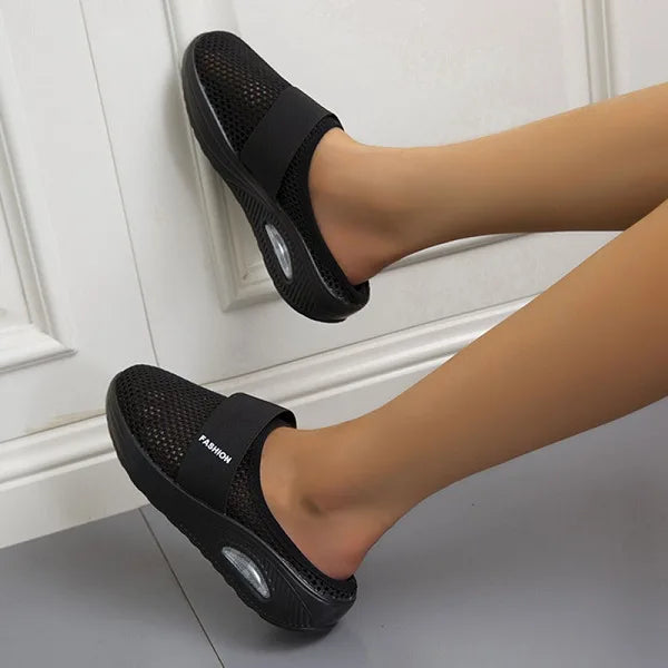 Mesh Slip-On Mule Sneakers – Air Cushion Wedge Sole Backless