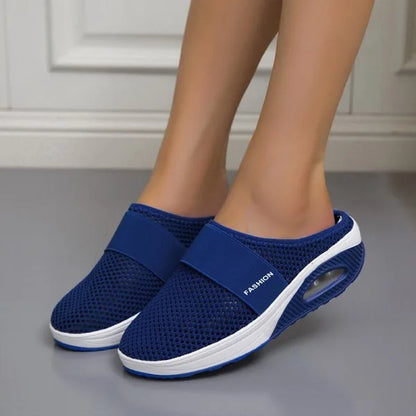 Mesh Slip-On Mule Sneakers – Air Cushion Wedge Sole Backless