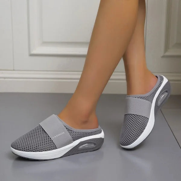 Mesh Slip-On Mule Sneakers – Air Cushion Wedge Sole Backless