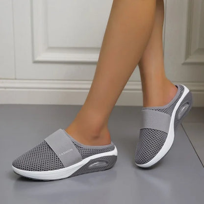 Mesh Slip-On Mule Sneakers – Air Cushion Wedge Sole Backless