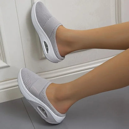 Mesh Slip-On Mule Sneakers – Air Cushion Wedge Sole Backless