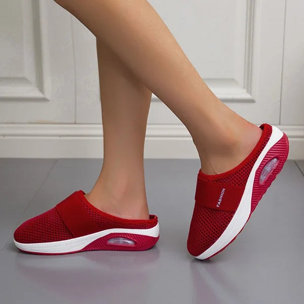 Mesh Slip-On Mule Sneakers – Air Cushion Wedge Sole Backless