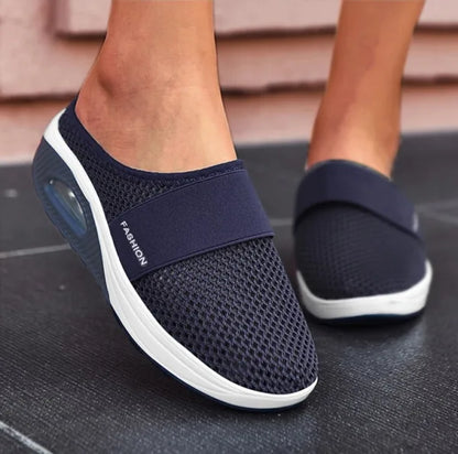 Mesh Slip-On Mule Sneakers – Air Cushion Wedge Sole Backless