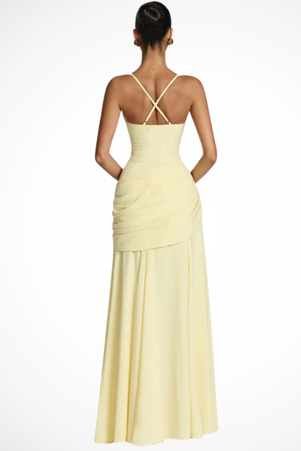 Ruched Square Neck Maxi Dress – Draped A-Line Formal Gown
