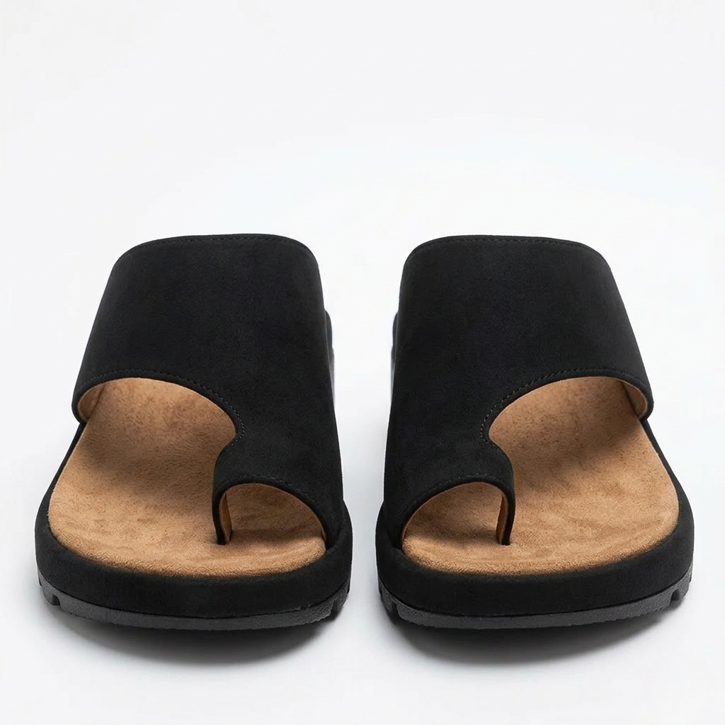 Toe Ring Wedge Slide Sandals – Wide Band Slip-On Summer Sandals