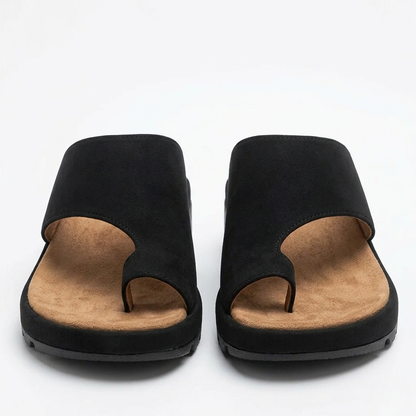 Toe Ring Wedge Slide Sandals – Wide Band Slip-On Summer Sandals