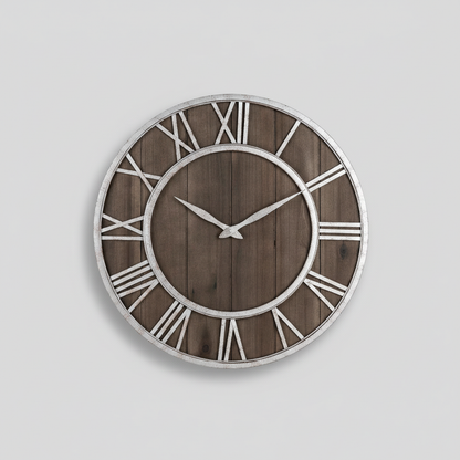 Large Modern Wall Clock | Industrial Wood and Metal Decor