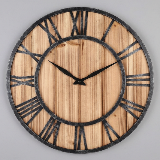 Large Modern Wall Clock | Industrial Wood and Metal Decor