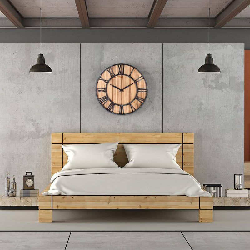 Large Modern Wall Clock | Industrial Wood and Metal Decor