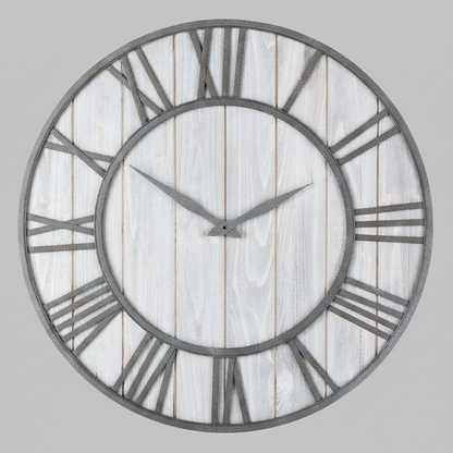 Large Modern Wall Clock | Industrial Wood and Metal Decor