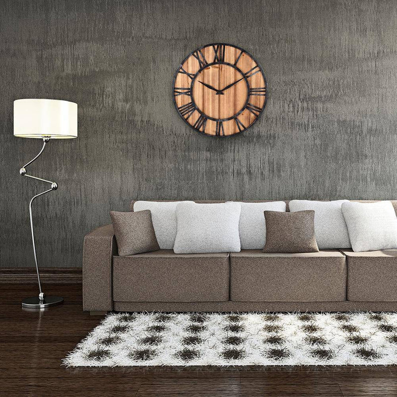 Large Modern Wall Clock | Industrial Wood and Metal Decor