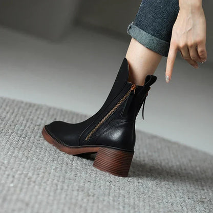 Block Heel Ankle Boots – Side Zip Round Toe Booties