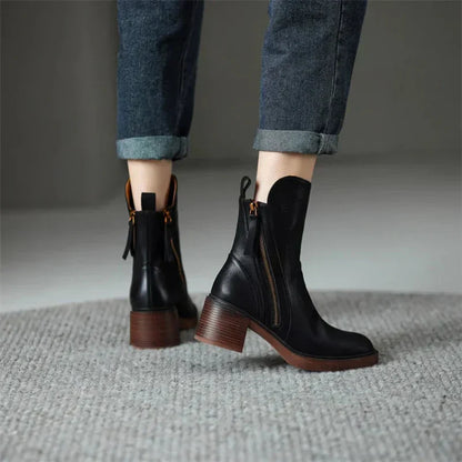 Block Heel Ankle Boots – Side Zip Round Toe Booties