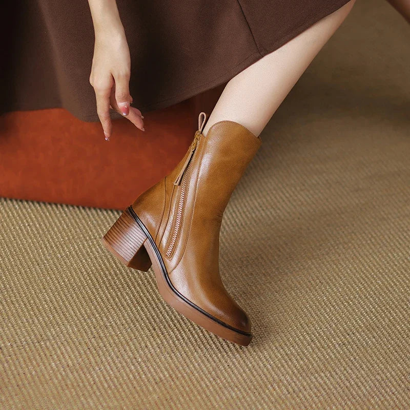Block Heel Ankle Boots – Side Zip Round Toe Booties