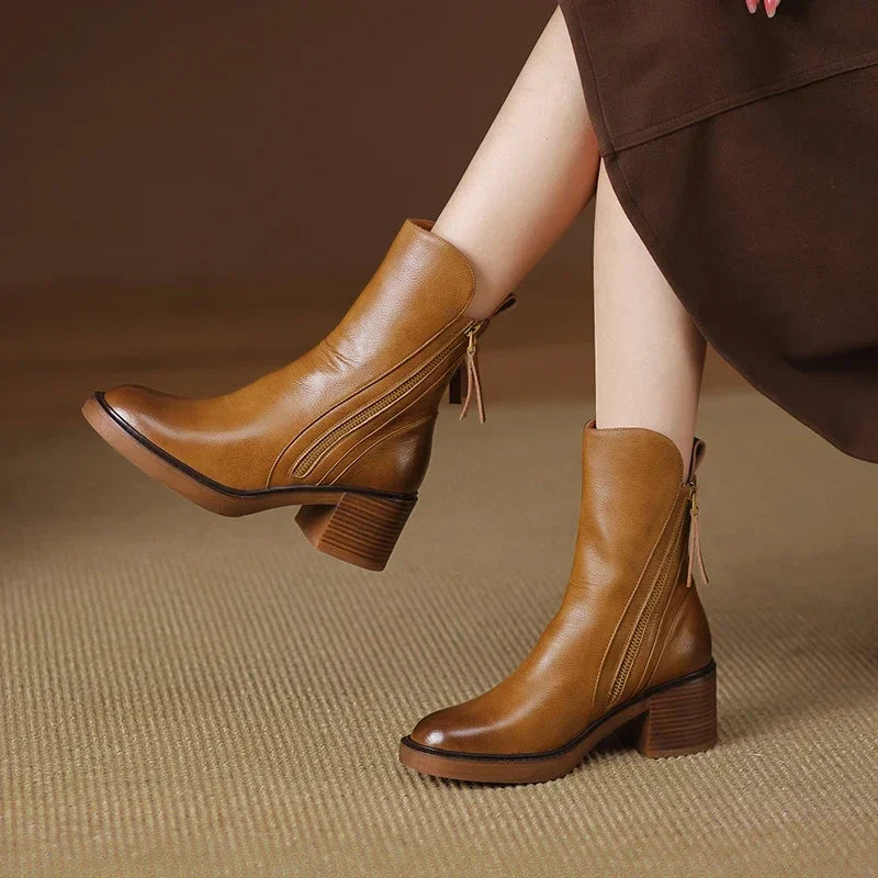 Block Heel Ankle Boots – Side Zip Round Toe Booties