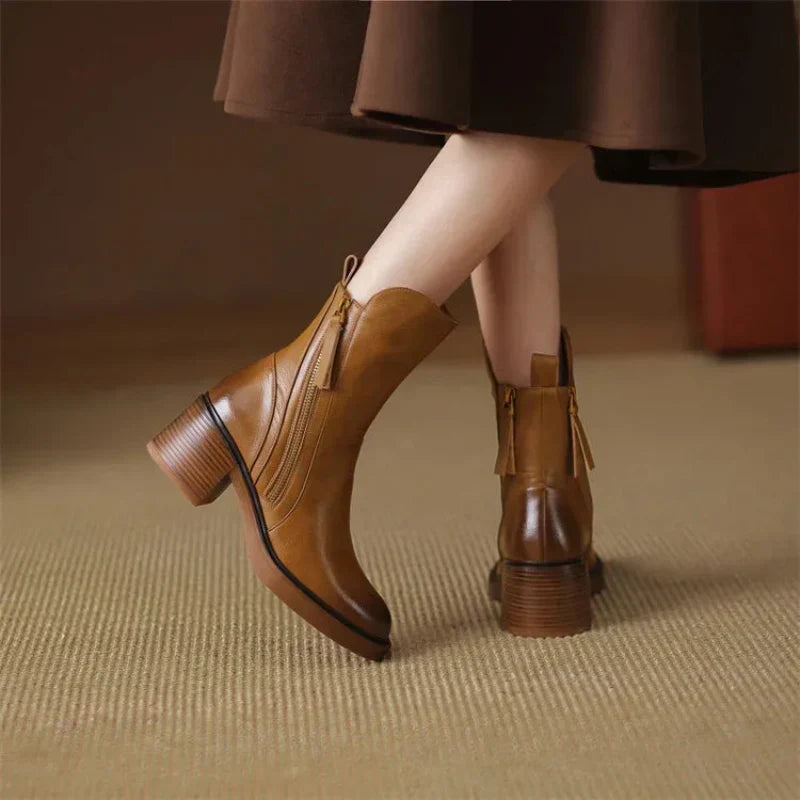 Block Heel Ankle Boots – Side Zip Round Toe Booties
