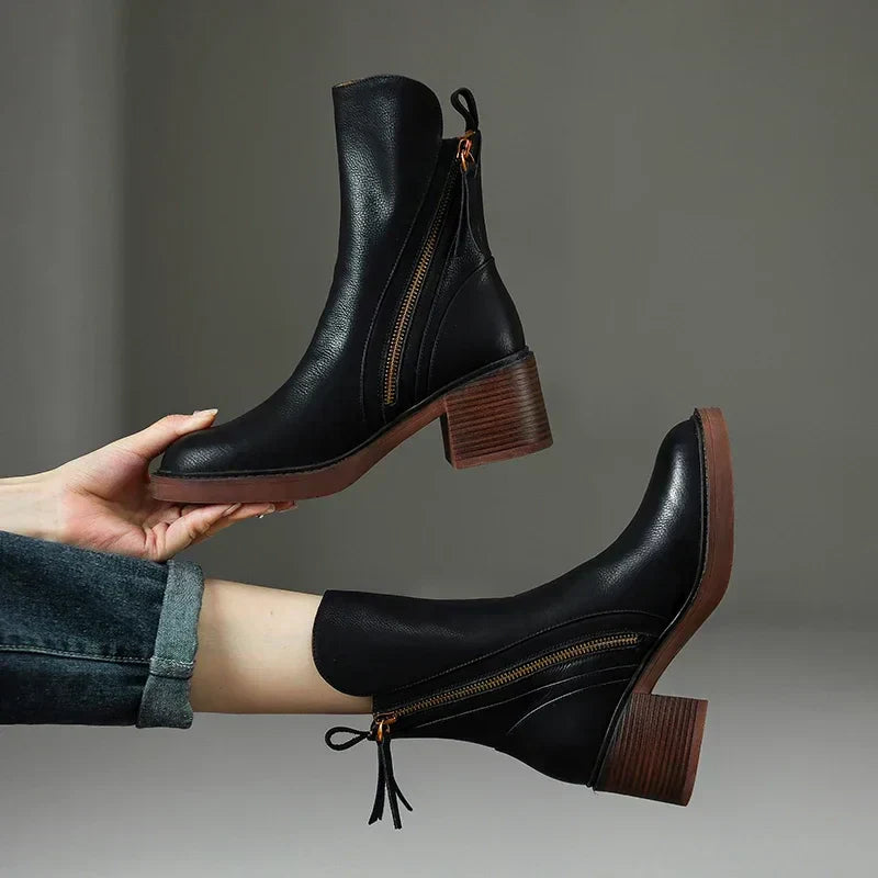 Block Heel Ankle Boots – Side Zip Round Toe Booties