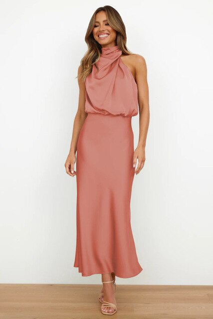 Women's Off Shoulder Bodycon Satin Maxi Dress, Elegant Sleeveless Evening Gown for Formal Party