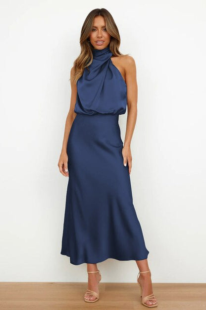 Women's Off Shoulder Bodycon Satin Maxi Dress, Elegant Sleeveless Evening Gown for Formal Party