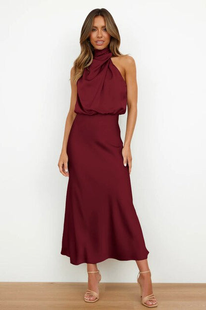 Women's Off Shoulder Bodycon Satin Maxi Dress, Elegant Sleeveless Evening Gown for Formal Party