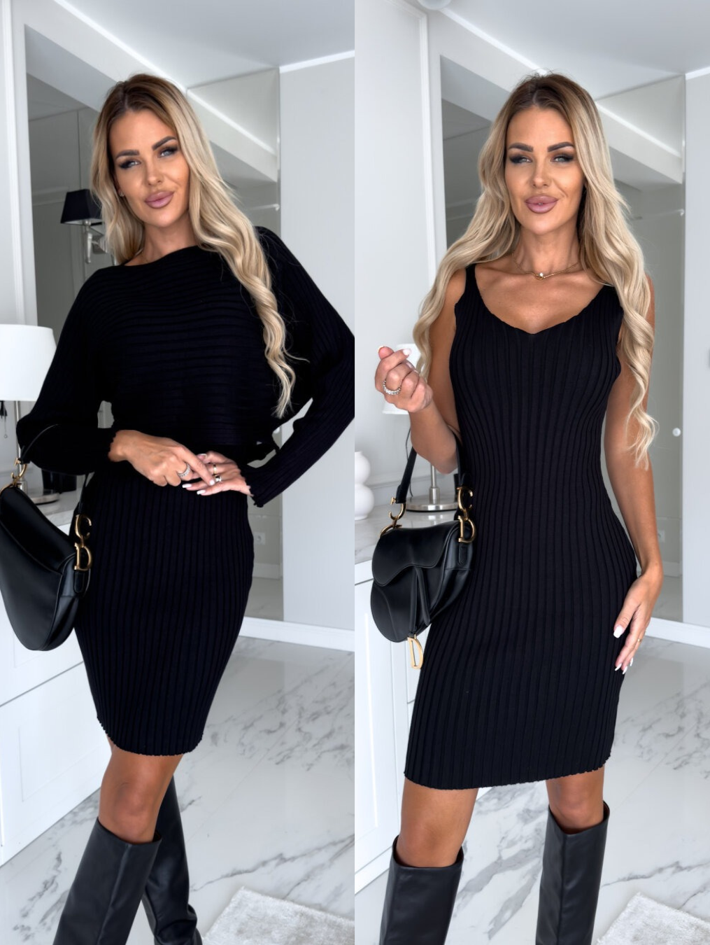 Ribbed Knit Two-Piece Set – Bodycon Midi Dress and Crop Sweater
