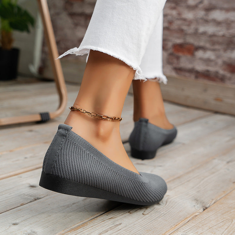Knit Slip-On Ballet Flats – Round Toe Cushioned Everyday Flats