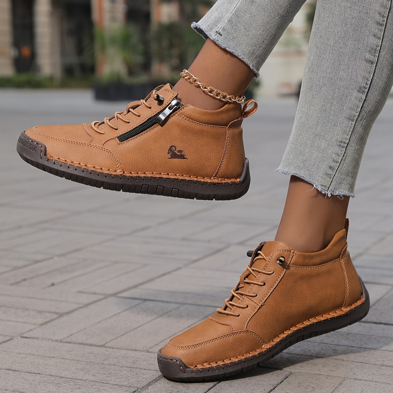 Flat Lace-Up Ankle Boots – Women's Side Zip Wide Toe Booties