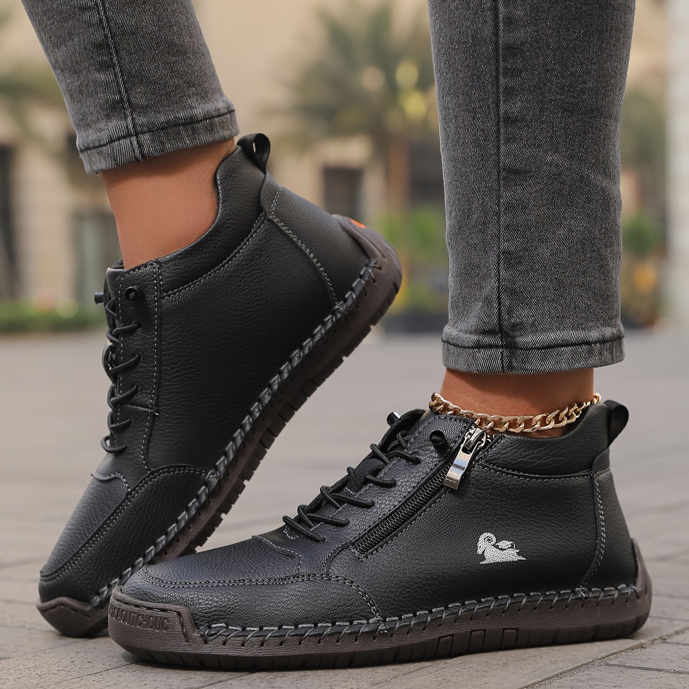Flat Lace-Up Ankle Boots – Women's Side Zip Wide Toe Booties