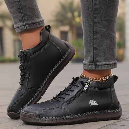Flat Lace-Up Ankle Boots – Women's Side Zip Wide Toe Booties