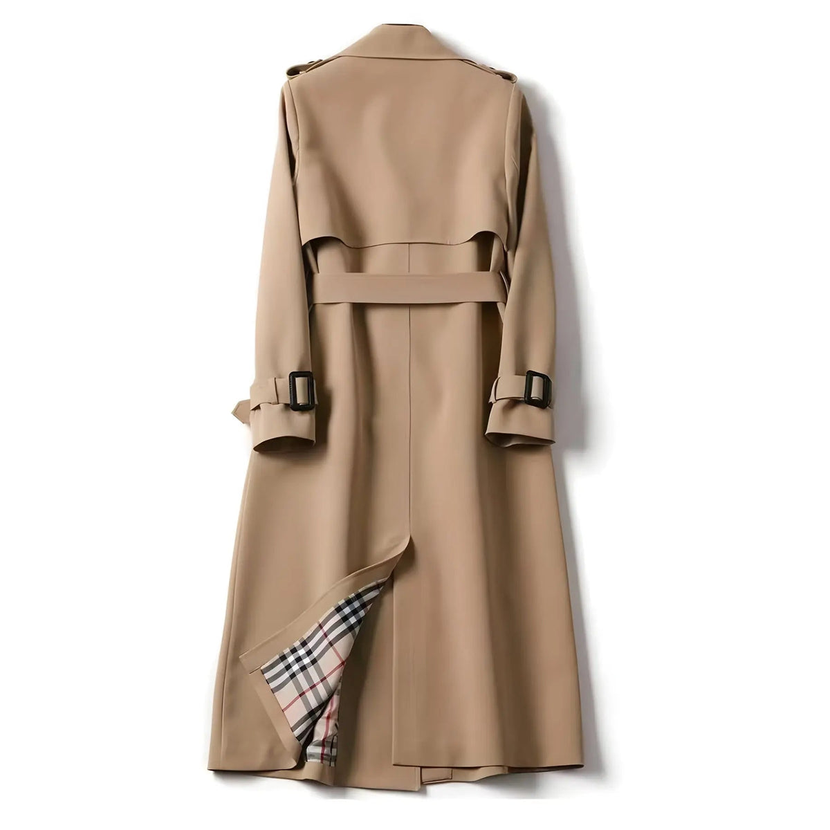 Double Breasted Long Trench Coat – Belted Lapel Coat for Women