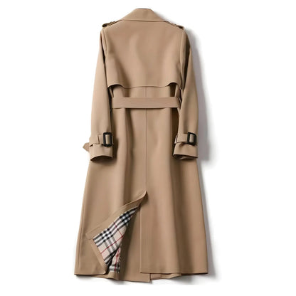 Double Breasted Long Trench Coat – Belted Lapel Coat for Women