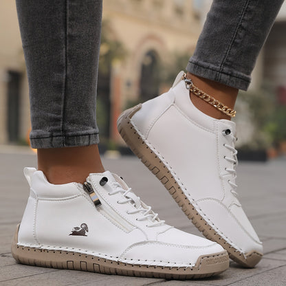 Flat Lace-Up Ankle Boots – Women's Side Zip Wide Toe Booties