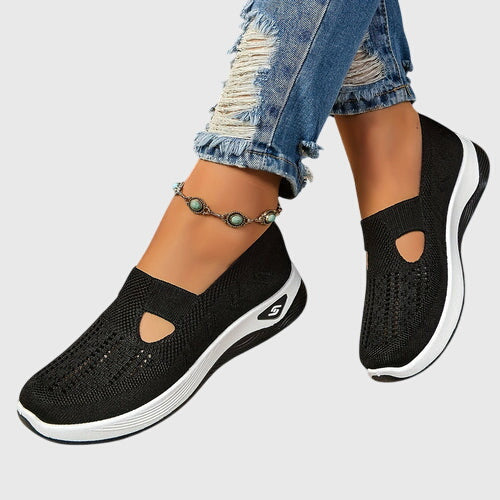 Knit Slip-On Wedge Sneakers – Cutout Breathable Casual Shoes