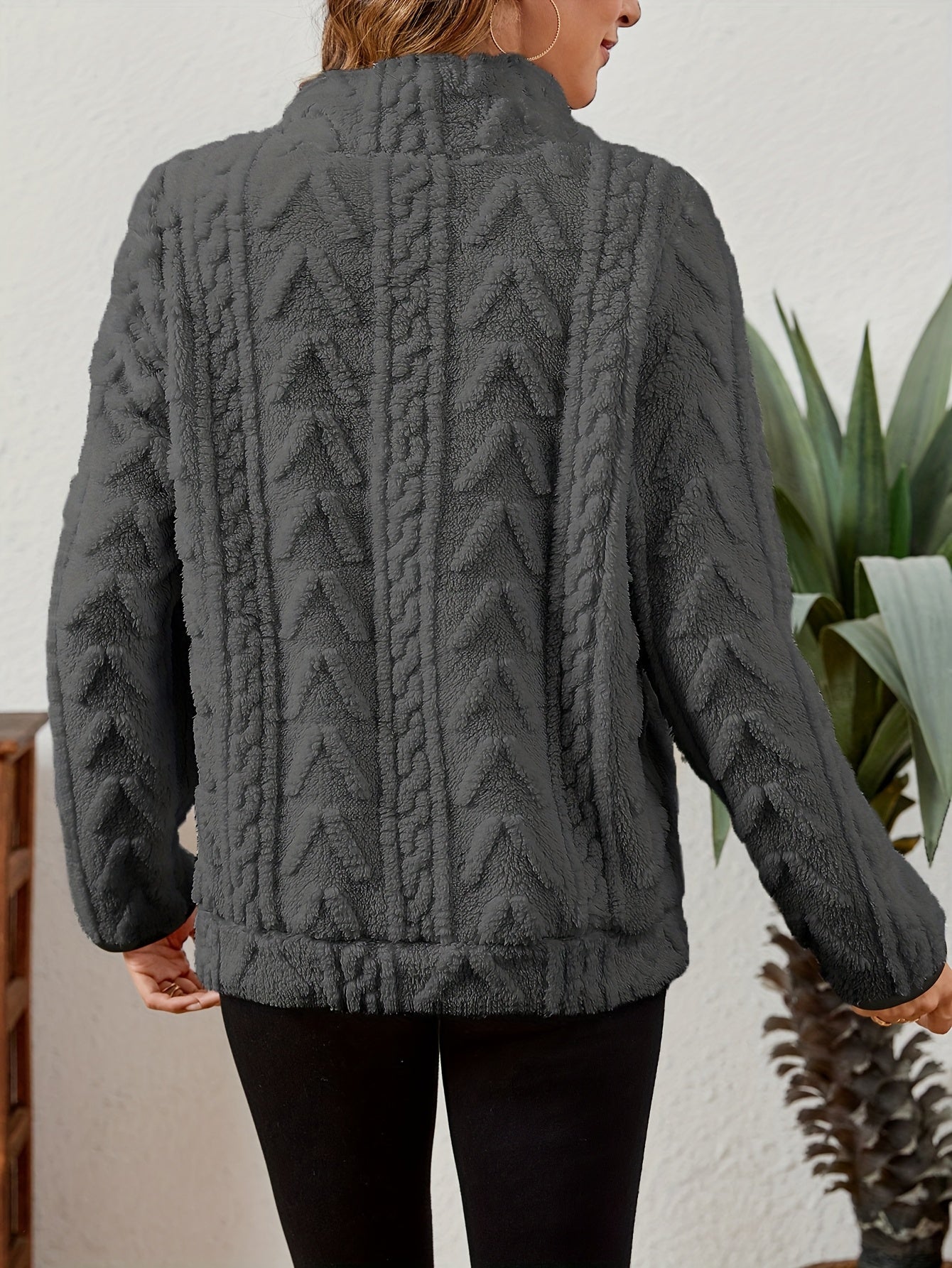 Sherpa Fleece Half-Zip Pullover – Textured Long Sleeve with Kangaroo Pocket
