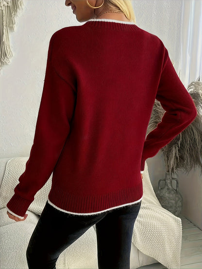 Snowflake Knit Christmas Sweater – Women's Crewneck Pullover