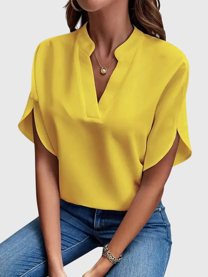 Split Sleeve V-Neck Blouse – Relaxed Fit Work Top
