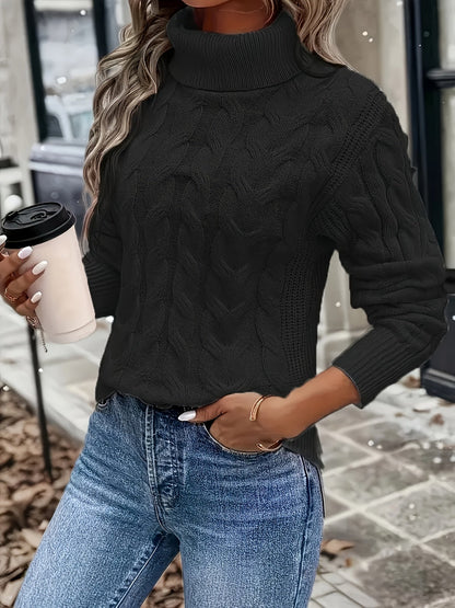 Cable Knit Turtleneck Sweater – Women's Long Sleeve Pullover