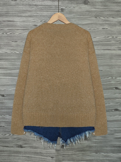 Cat Print Knit Pullover Sweater – Crewneck Relaxed Fit Long Sleeve