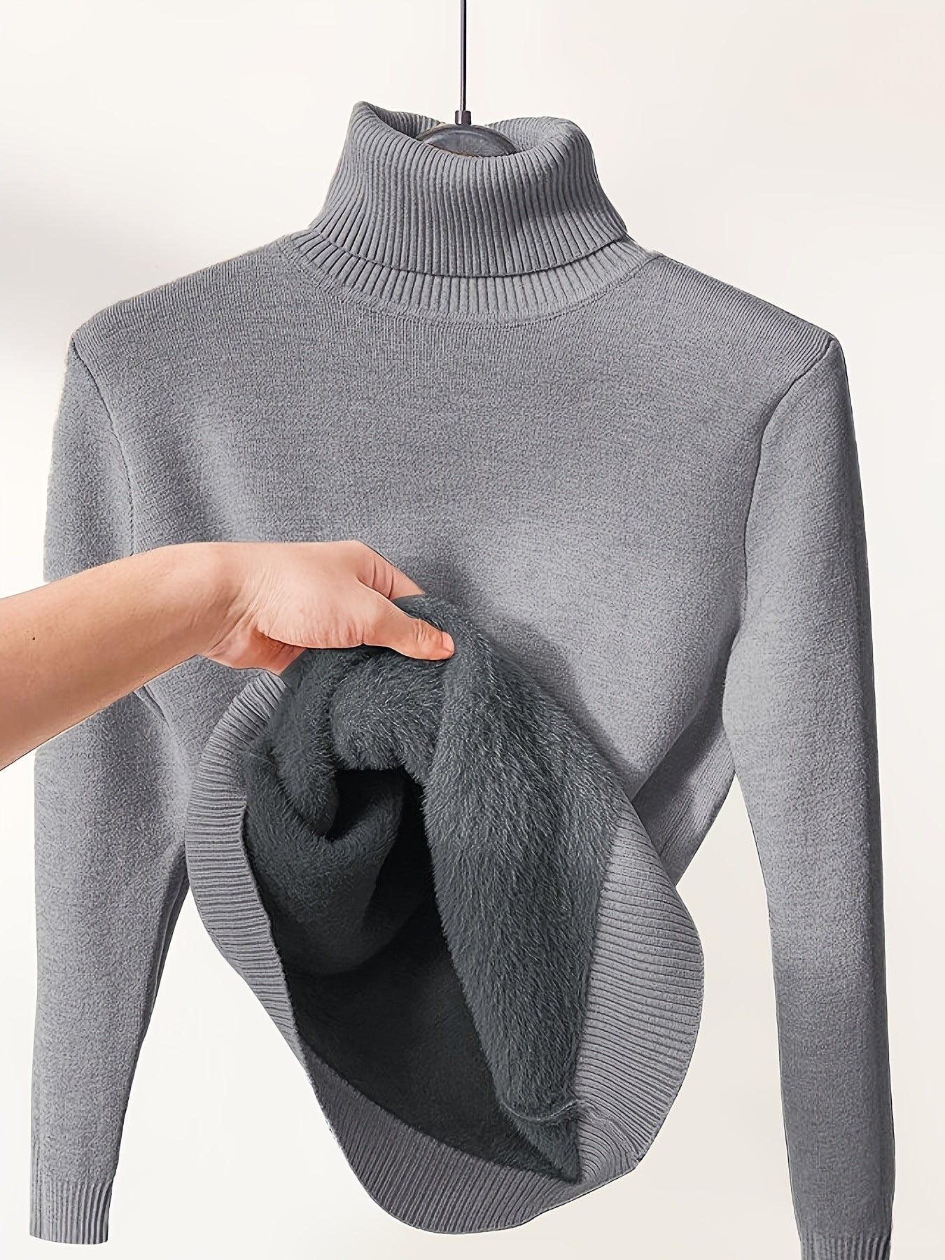 Fleece Lined Turtleneck Sweater – Slim Fit Knit Pullover