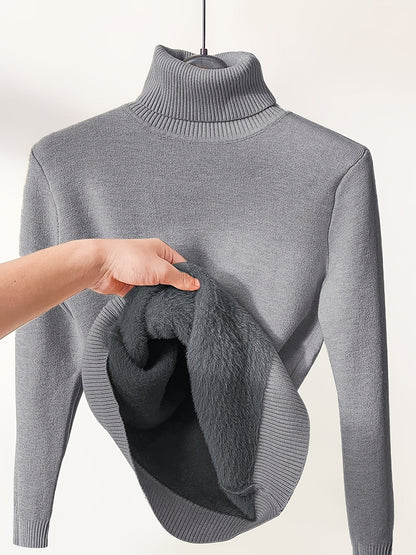 Fleece Lined Turtleneck Sweater – Slim Fit Knit Pullover